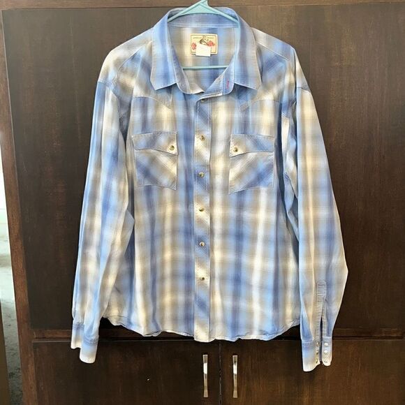 Wrangler Blue Plaid Long Sleeve Pearl Snap Shirt XXL - Picture 1 of 4